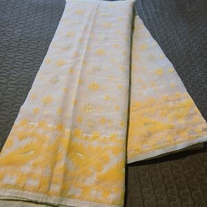 Beautiful New Soft White & SunflowerYellow Pure Handloom Cotton Jamdani Sari